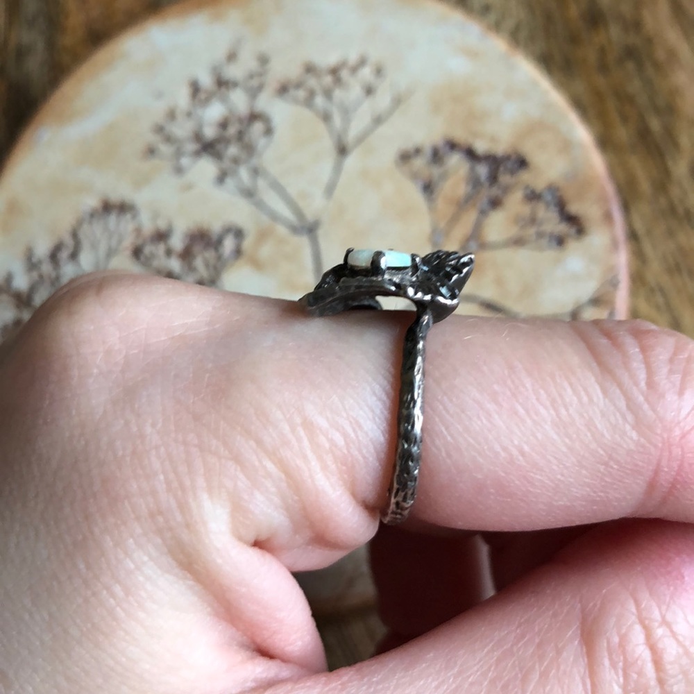 VINTAGE Brutalist Modernist Sterling Opal Ring, 6 - Picture 8 of 16